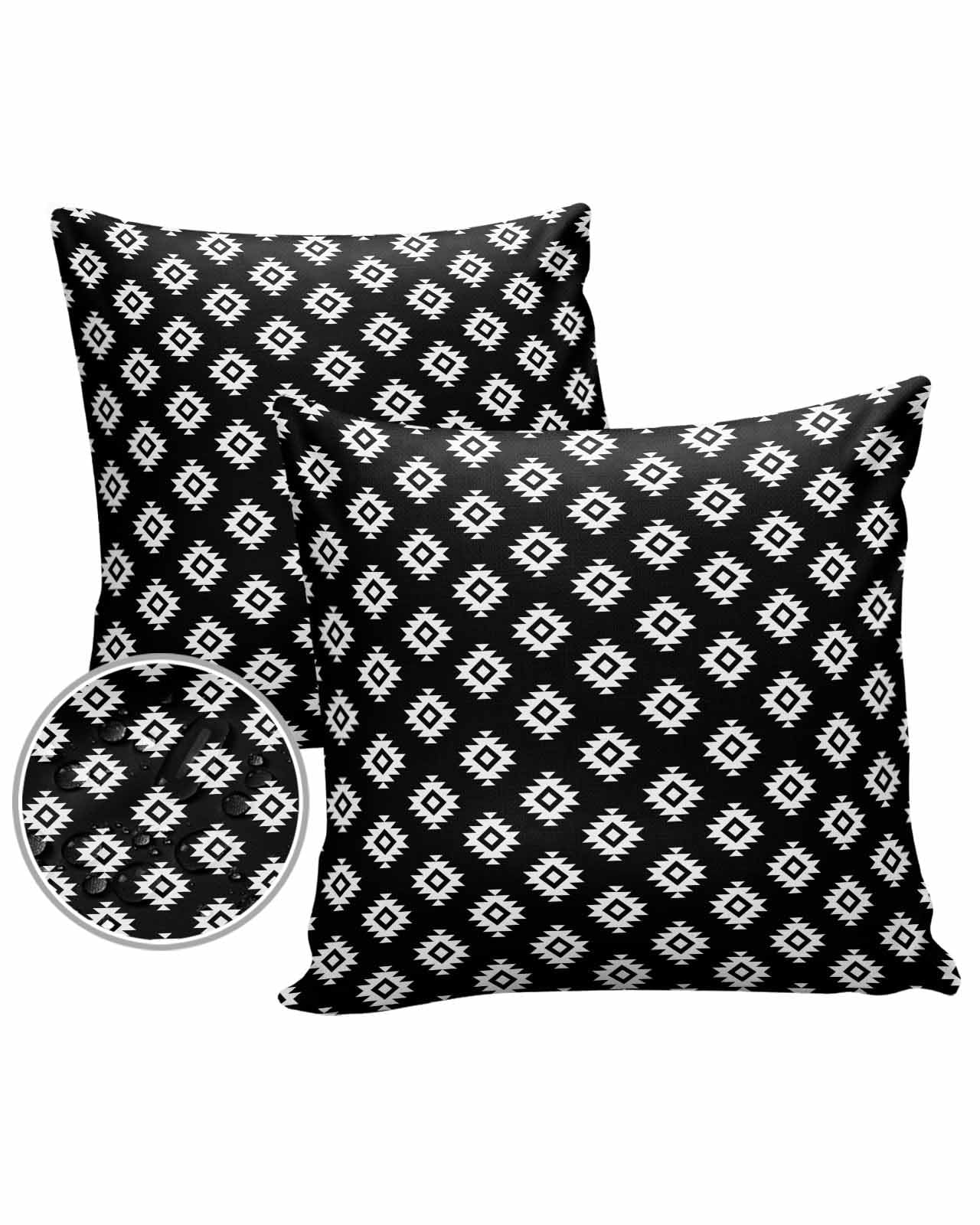 OComster Outdoor Pillow Covers Waterproof, Boho Black Texture Farmhouse Throw Pillowcase Decorative Cover, Abstract Geometric Garden Cushion Case Set of 2 for Sofa, Couch, Tent, Patio 18