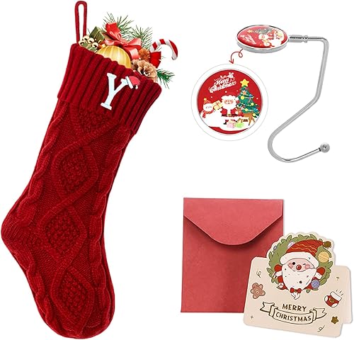 Miniatura 81 de Ulico Medias de Navidad con iniciales, calcetines de Navidad de punto con monograma bordado grande de 18 pulgadas, calcetín de Navidad para niños