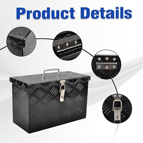 Miniatura 4 de SSN Caja de herramientas de aluminio negro de 16 pulgadas, caja de herramientas de banda de rodadura de 5 barras para camión, cama, automóvil,