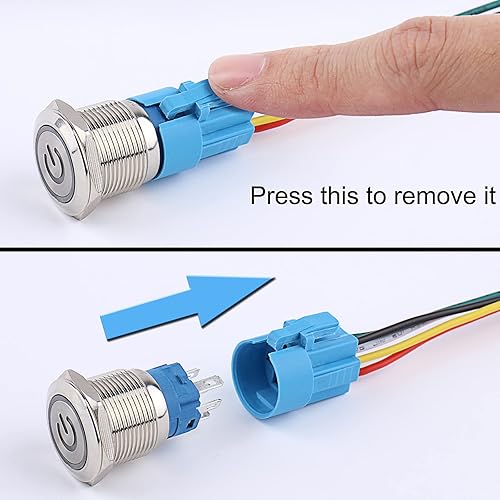 Miniatura 3 de DMWD 2 interruptores de botón con pestillo de 0.748 in de 12 V-24 V de encendidoapagado 1NO 1NC carcasa plateada de metal autobloqueante con enchufe