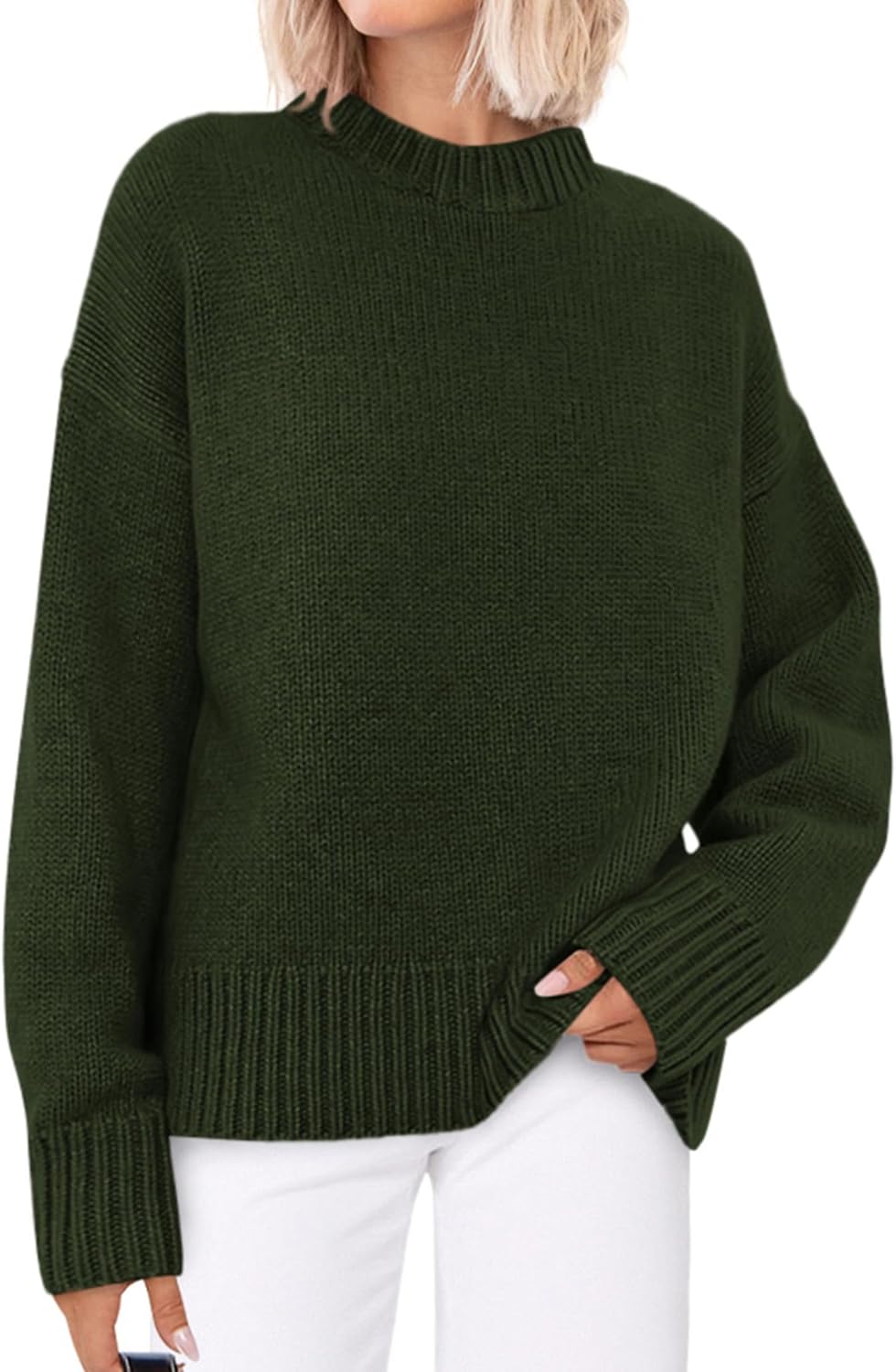 PRETTYGARDEN Womens Sweaters Fall 2025 Trendy Casual Crewneck Long Sleeve Cozy Knit Pullover Sweater Tops Winter Clothing(Army Green,Large)