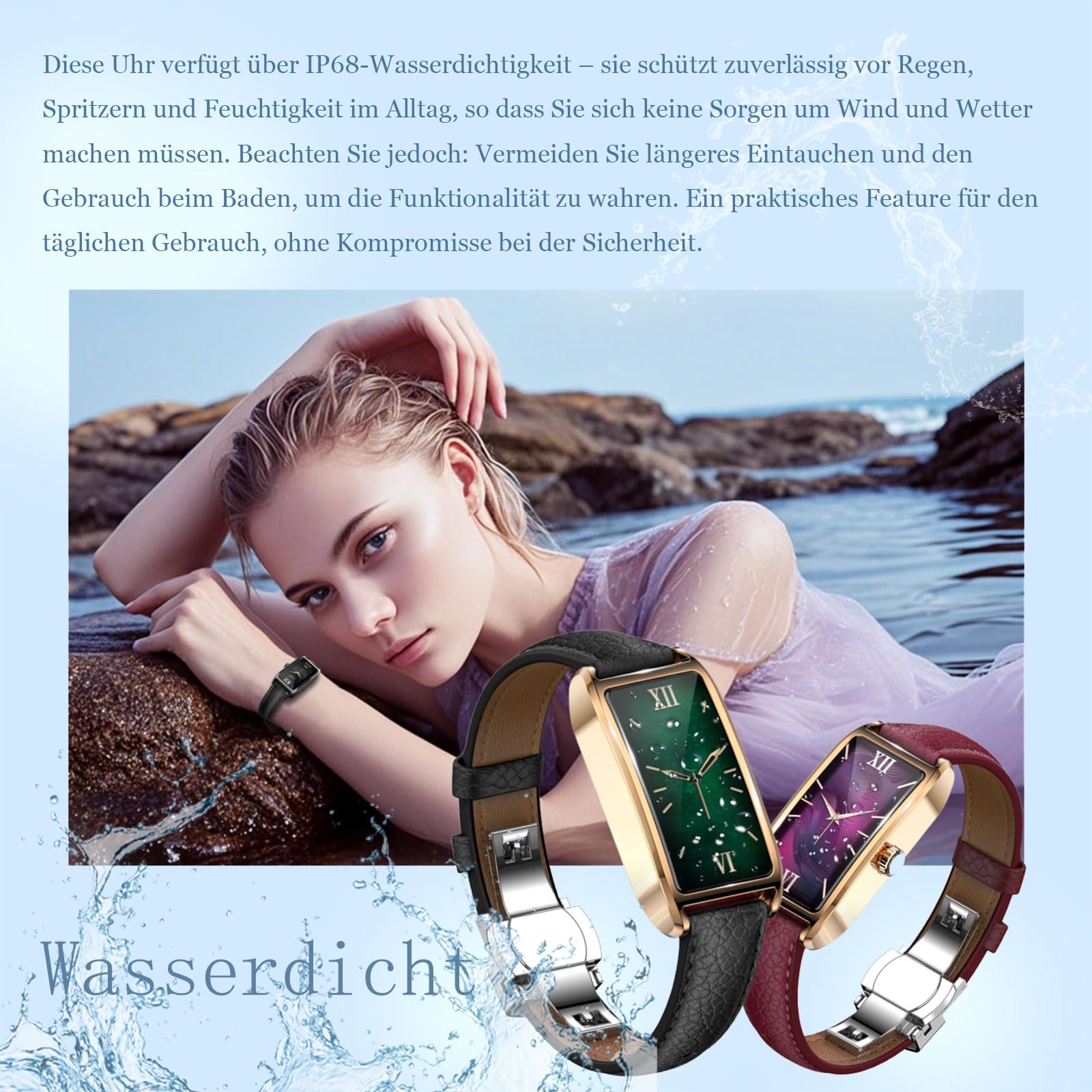 Fitness Tracker Damen Elegant Schwarz Gold Smartwatch Aktivitätstracker Pulsuhr Sportuhr mit Herzfrequenz Schlafmonitor Schrittzähler