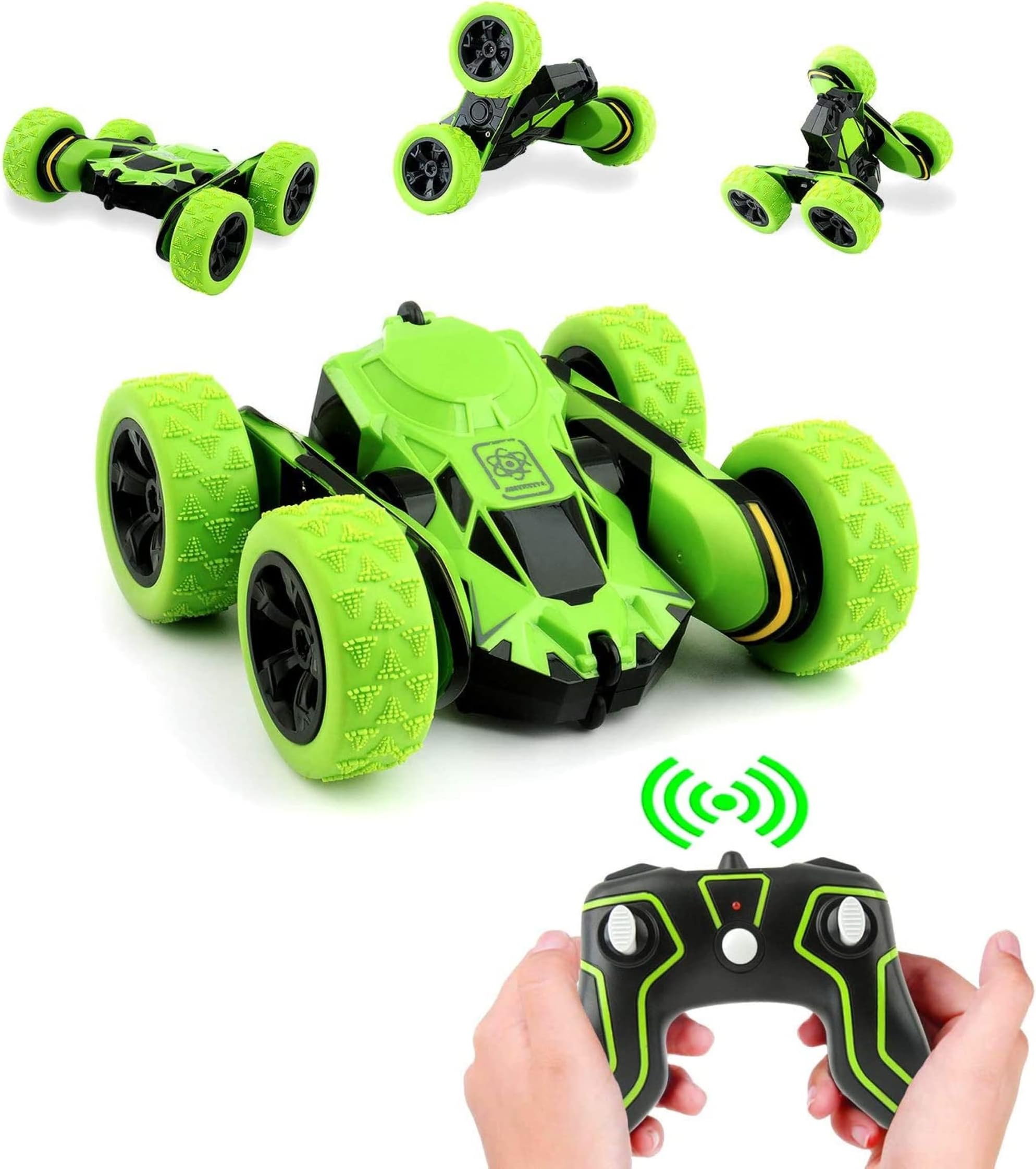 Rimila Electric RC Stunt Car 2WD Off Road Remote Control 2.4GHz Racing Vehicle LED Headlights Extreme High Speed 7.5MPH 360 Degree Rolling Rotation(Battery Not Included), Green
