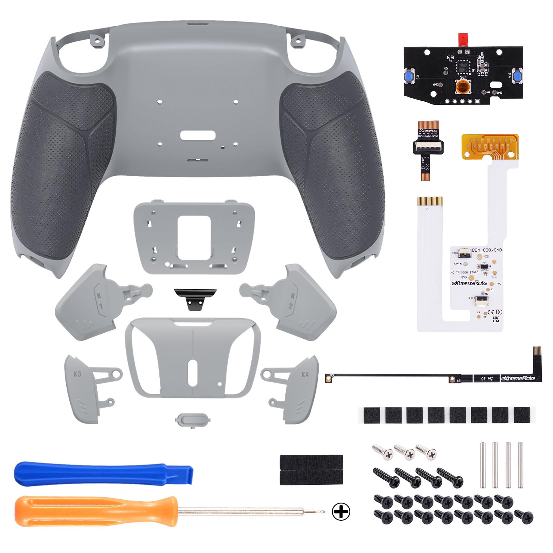 eXtremeRate RISE4 V3 Remap Kit Programmabile per ps5 Controller BDM-030/040/050,4 Tasti Aggiuntivi Palette Back Button Cover Posteriore Grip Gommato per ps5 Joystick-Senza Controller-Grigio Classico