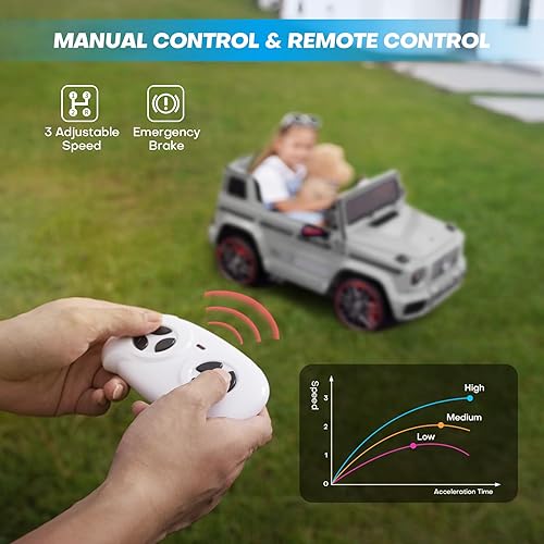 Miniatura 5 de TEOAYEAH Auto de paseo con licencia de 12 V 7 Ah para niños de 3 a 6 años, automóvil eléctrico con control remoto para padres, música inalámbrica,