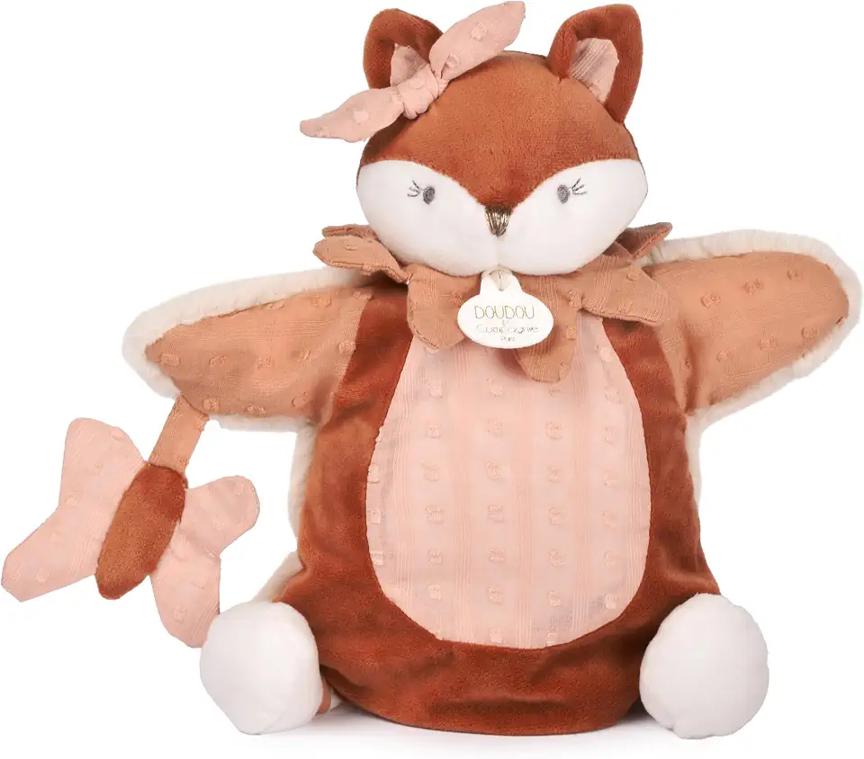 DOUDOU ET COMPAGNIE - Hand Puppet Mina Fox Pink 25 cm - Cuddly Toy Baby and Plush Doll, Ultra Soft - Companion for Awakening and Interactivity - Gift Idea for Birth Baby Girls Boys - DC4690