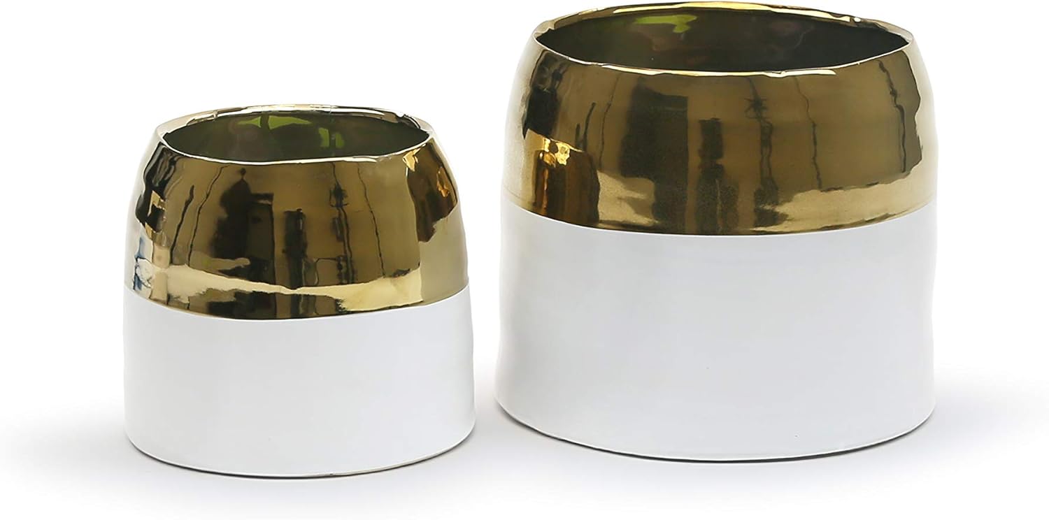 WGV Ceramic Vase, Width 6", Height 5.1", Gilded Dome Pot, Gold Mantel Planter Centerpiece for Wedding Event Office Home Decor, 1 Piece