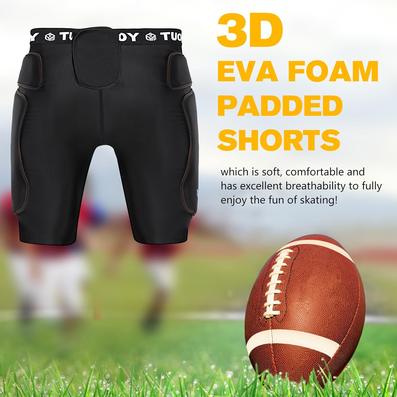Football Girdle Adult Padded Compression Shorts 5-Pads Girdle Hip and Thigh Protector for Baseball Football Basketball Black - Image 3