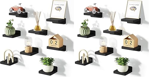 Miniatura 8 de SRIWATANA Small Floating Shelves Wall Mounted, 4 Inch Wood Shelf for Decoration and Storage Set of 8, Mini Display Shelf for Bedroom, Bathroom,