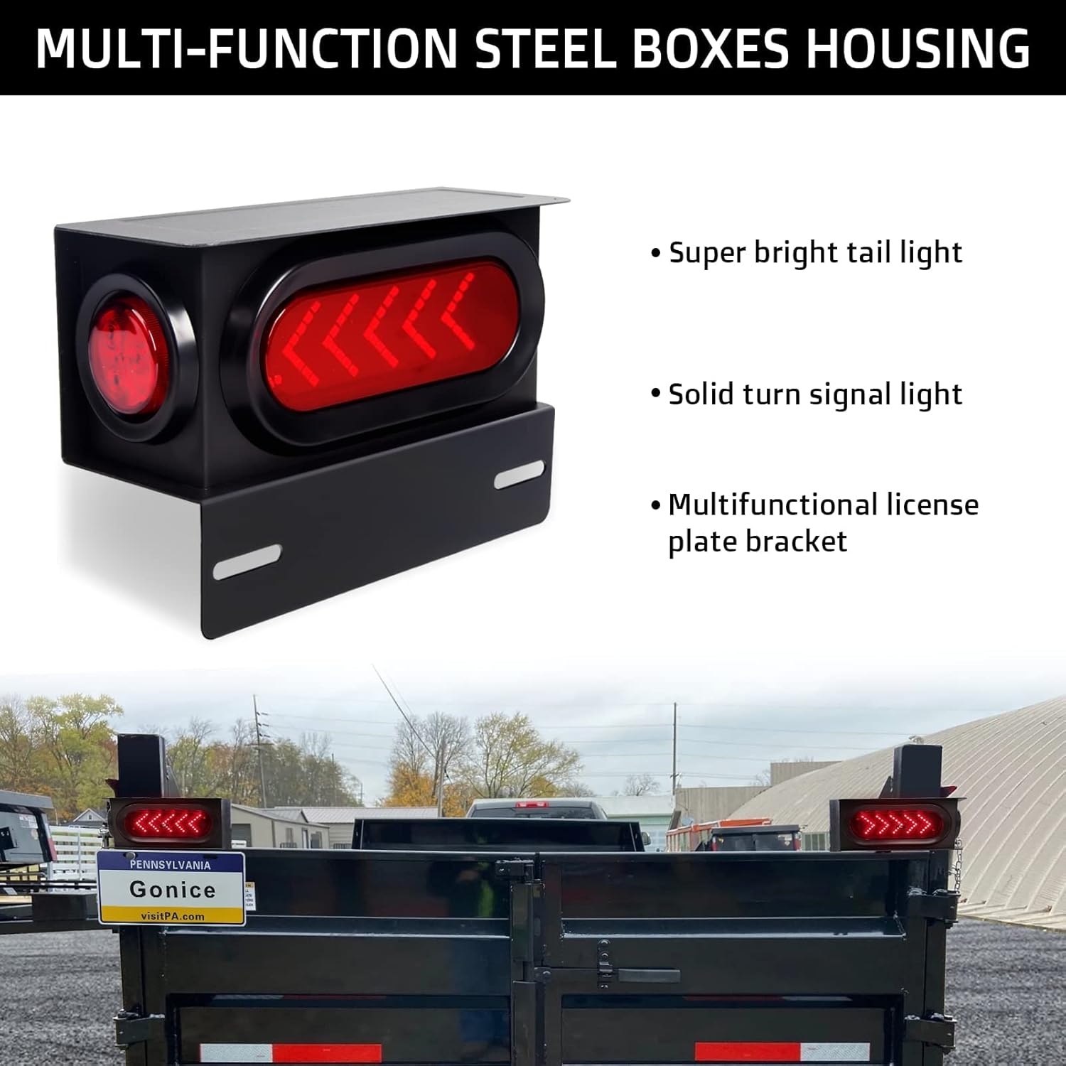 Gonice 2Pcs Steel LED Trailer Light Kit with Arrow Turn Signals - 6" Oval Tail Lights and 2" Round LED Side Marker Lights with Grommet Wire Connectors, Easy Install for Trailer, RV, Camper