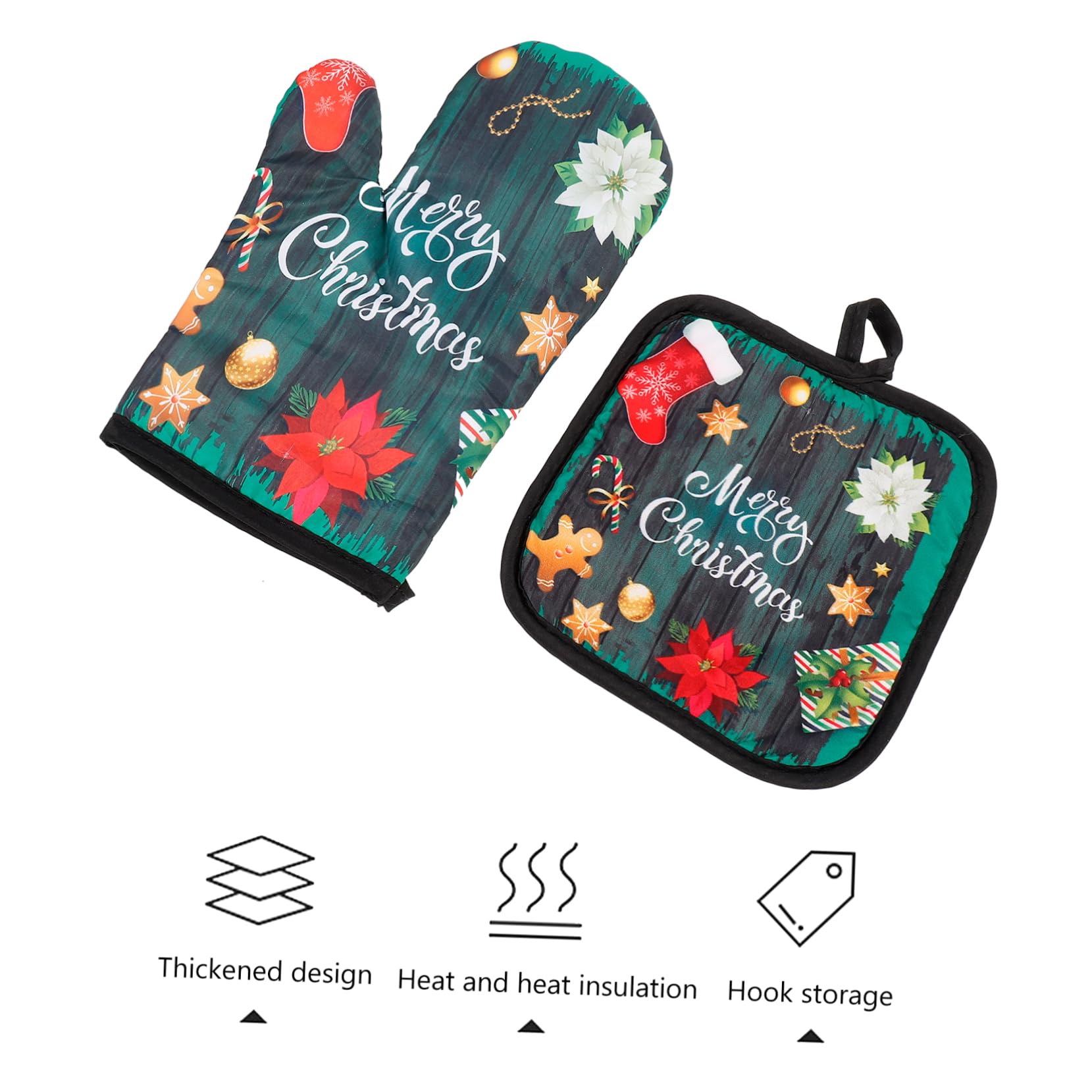 HEMOTON 2juegos Guantes y Almohadillas para Horno Resistentes Al Calor Guantes Antideslizantes para Cocinar Uso Cocina Navideña