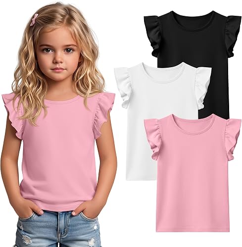 Yooo's Vivi 3 Pack Toddler Girl's Ruffle Sleeve Top, 3-Color
