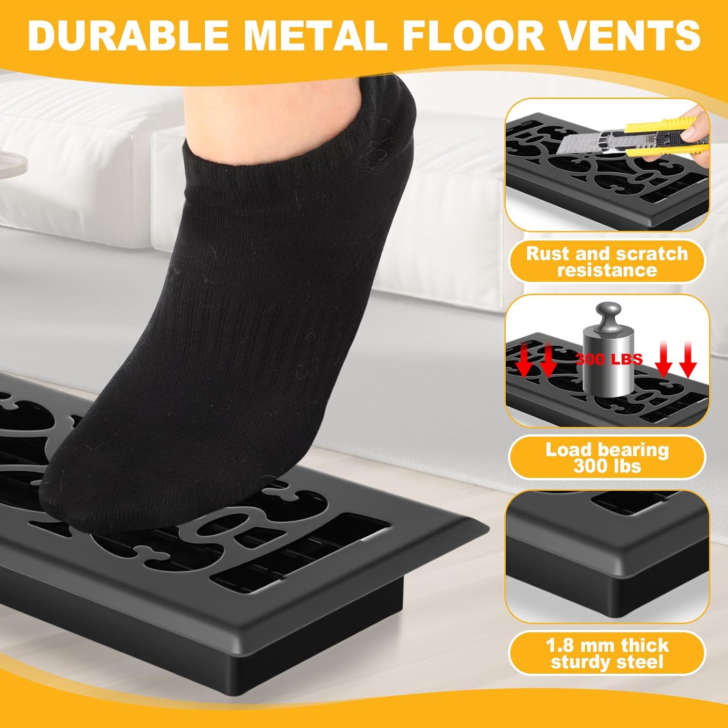 Tuanse 10 Pack 4 × 10 Inch Black Floor Vent Covers Heavy Duty Walkable Steel Floor Registers Easy Adjust Air Flow Direction Grilles Decorative Registers Covers Decoration for Home Air Vents