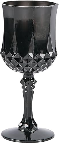 Fun Express Copas de vino de plástico con patrón negro (juego de 12), copas de 8 onzas, suministros de boda, Halloween y fiesta
