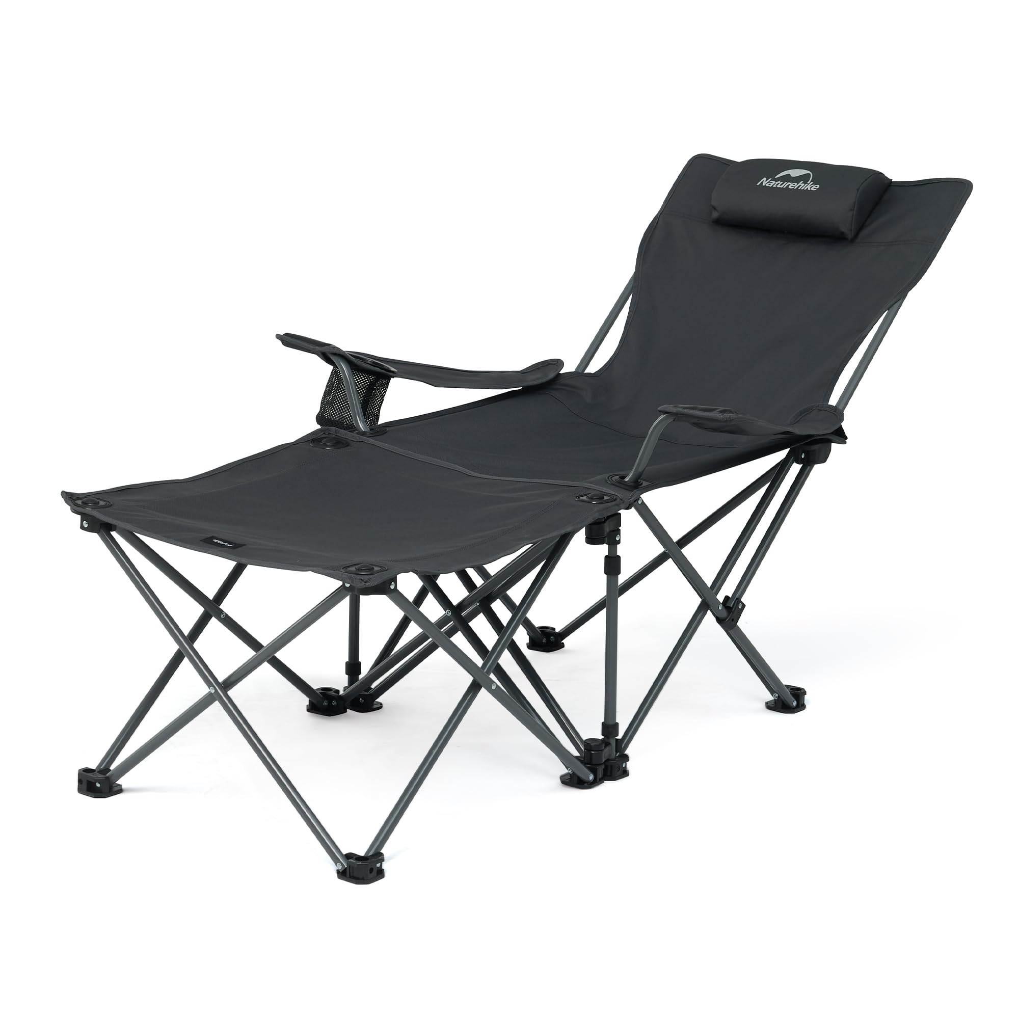 Naturehike 3-in-1 Camping-Klubsessel Liegestuhl Klappbarer Tragbarer Freizeitstuhl Verstellbarer Campingstuhl mit Abnehmbarer Fußstütze/Tisch/Hocker, Kopfstütze, Getränkehalter mit Handtasche