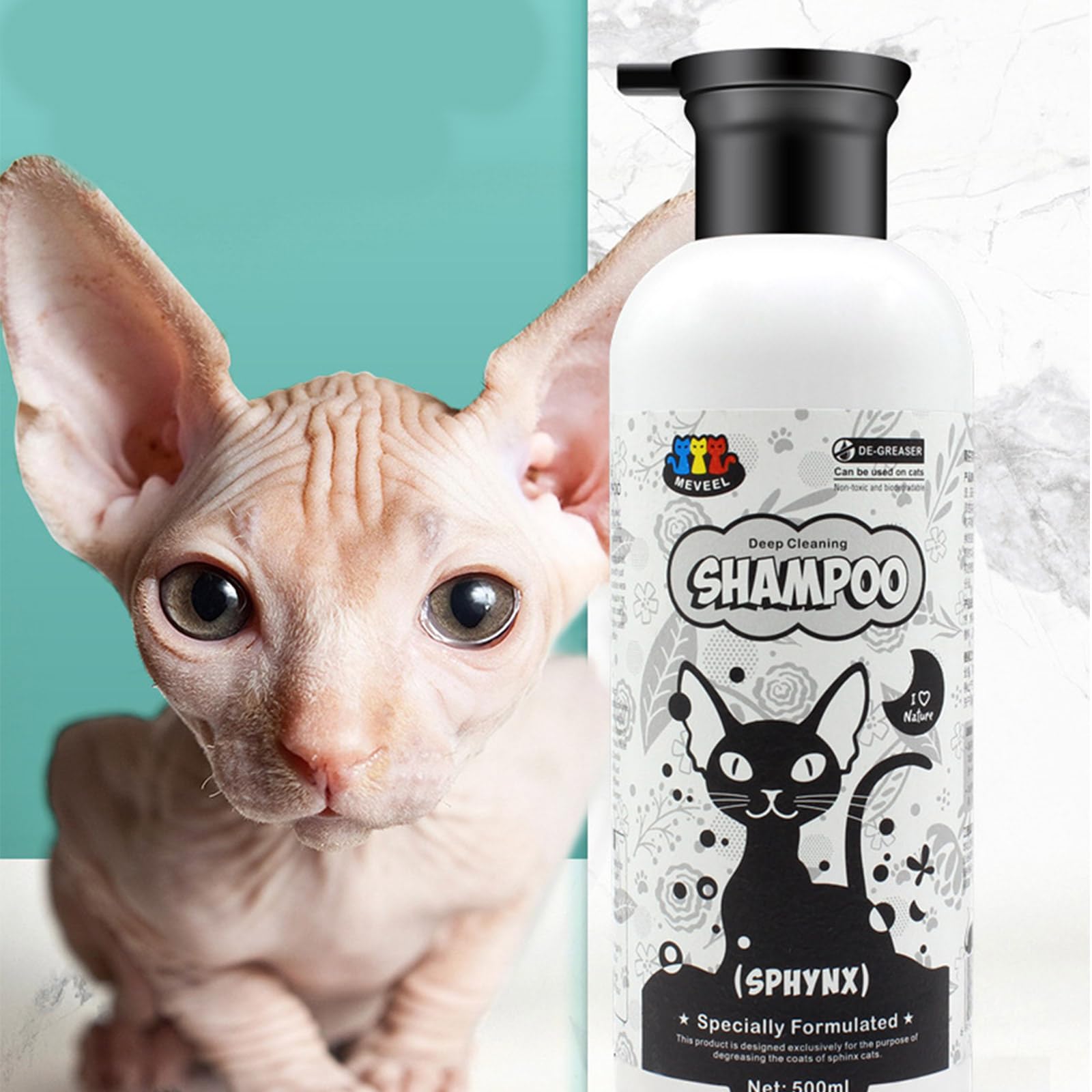Champú de cuidado profesional para gatos sin pelo, 500 ml, perfecto para propietarios de mascotas, salones, champú para gatos, champú de limpieza profunda, accesorios de baño para mascotas para