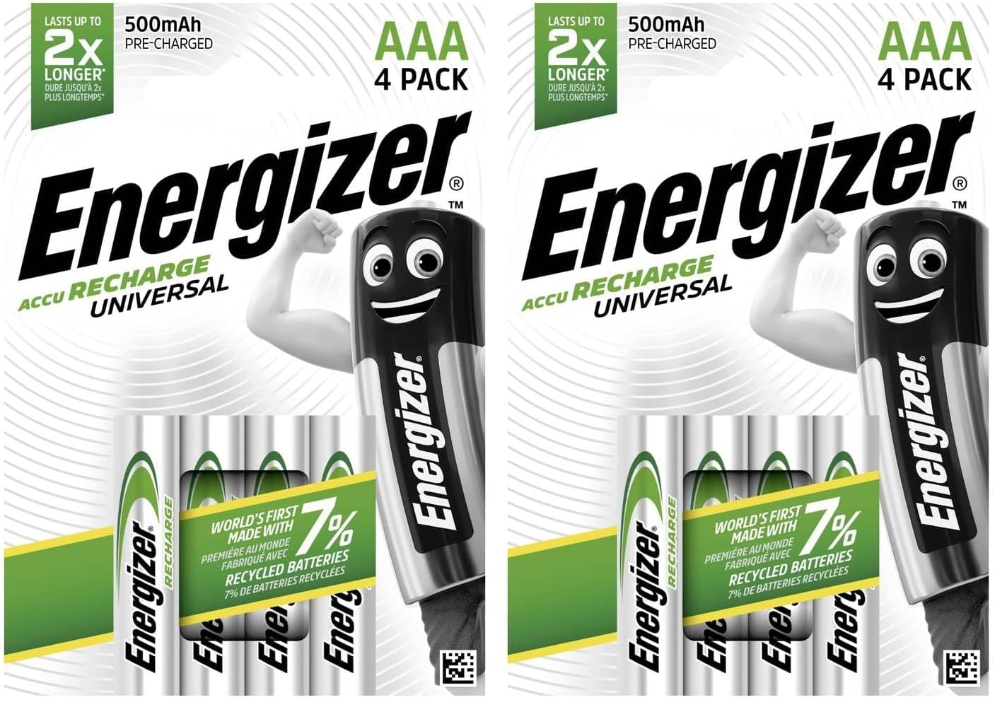 Pilas Energizer AAA rechargeables Universal NH12 BP4 E301375700 Argenté x2