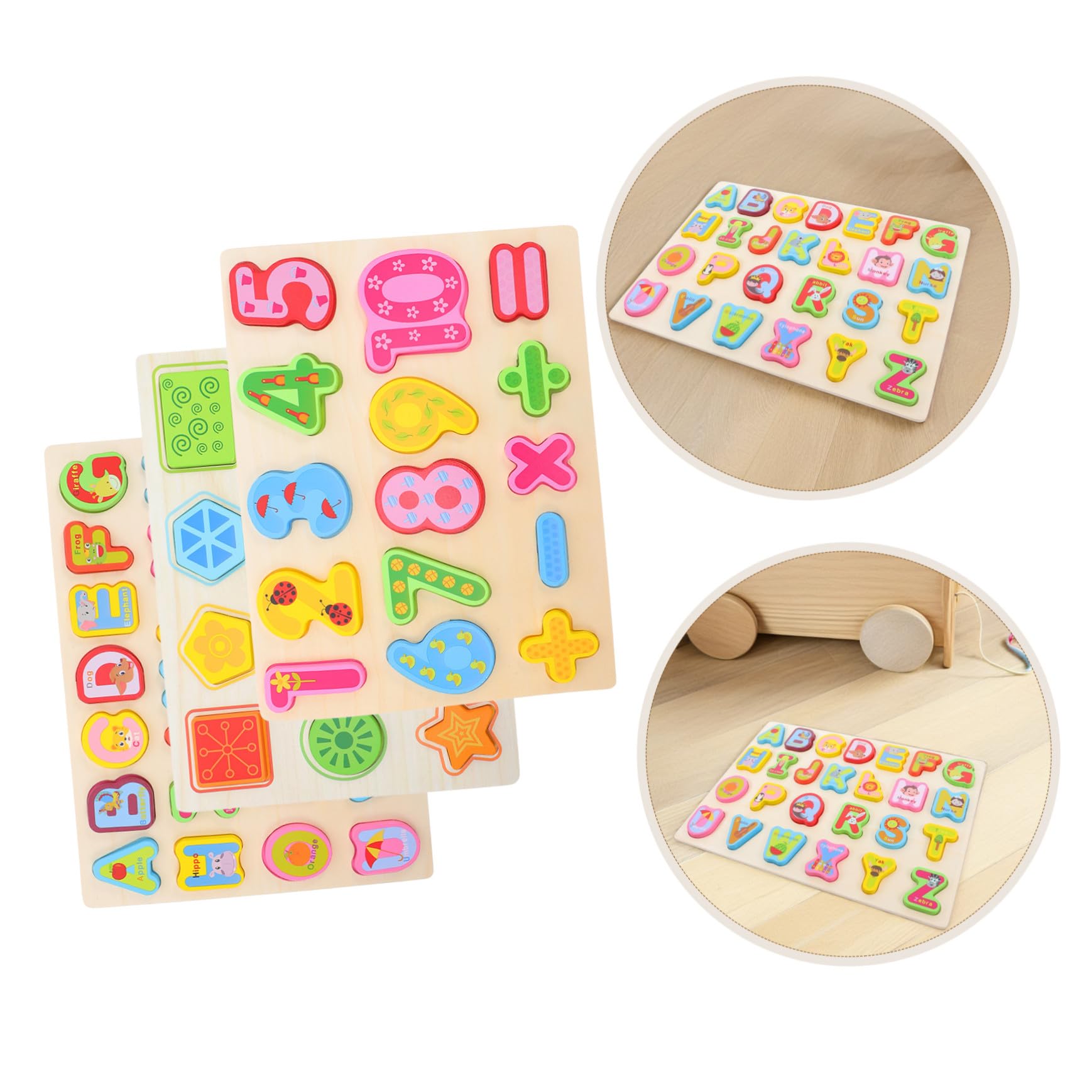 Puzzle in Legno Montessori 3 Pezzi Lettere Numeri Forme | Gioco ad Incastro per Prescuola e Prima Educazione, per Toddler e Bambini, Facile da Afferrare e Ordinare