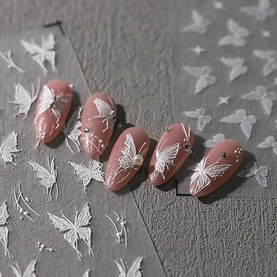 3D Embossed White Flower Nail Art Stickers, Self-Adhesive 5D Nail Decals for Nail Art Design, 1 Sheet of Nail Decorations