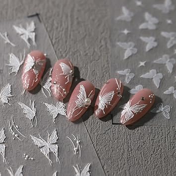 3D Embossed White Flower Nail Art Stickers, Self-Adhesive 5D Nail Decals for Nail Art Design, 1 Sheet of Nail Decorations