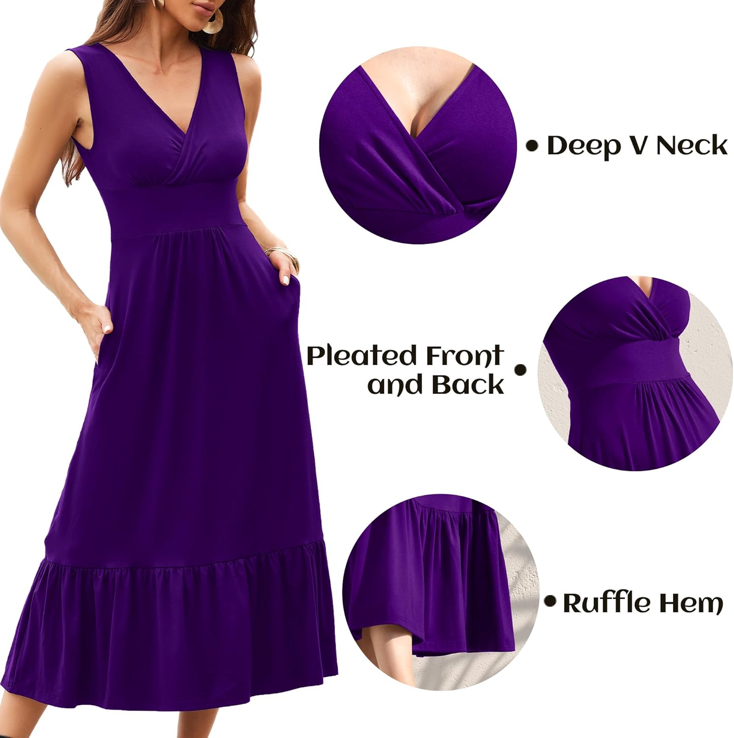 Womens Summer V Neck Dress Empire Waist Maxi Wedding Guest Cocktail Dresses Ruffle Hem A-Line Flowy Long Formal Outfits - Image 4