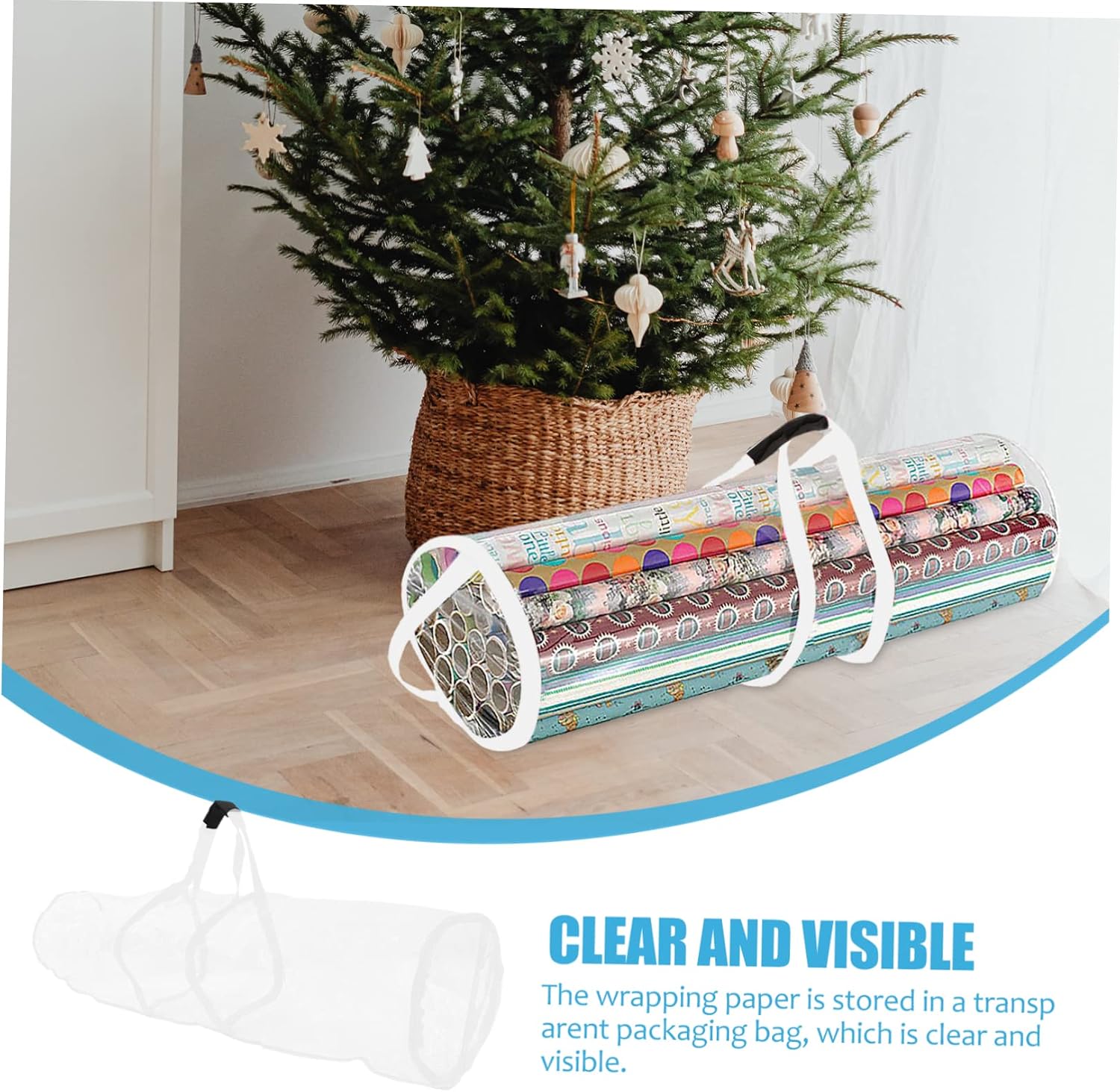 SHOWERORO PVC Package Bag Wrapping Paper Storage Holder Christmas Storage Bag Roll Organizer Handles