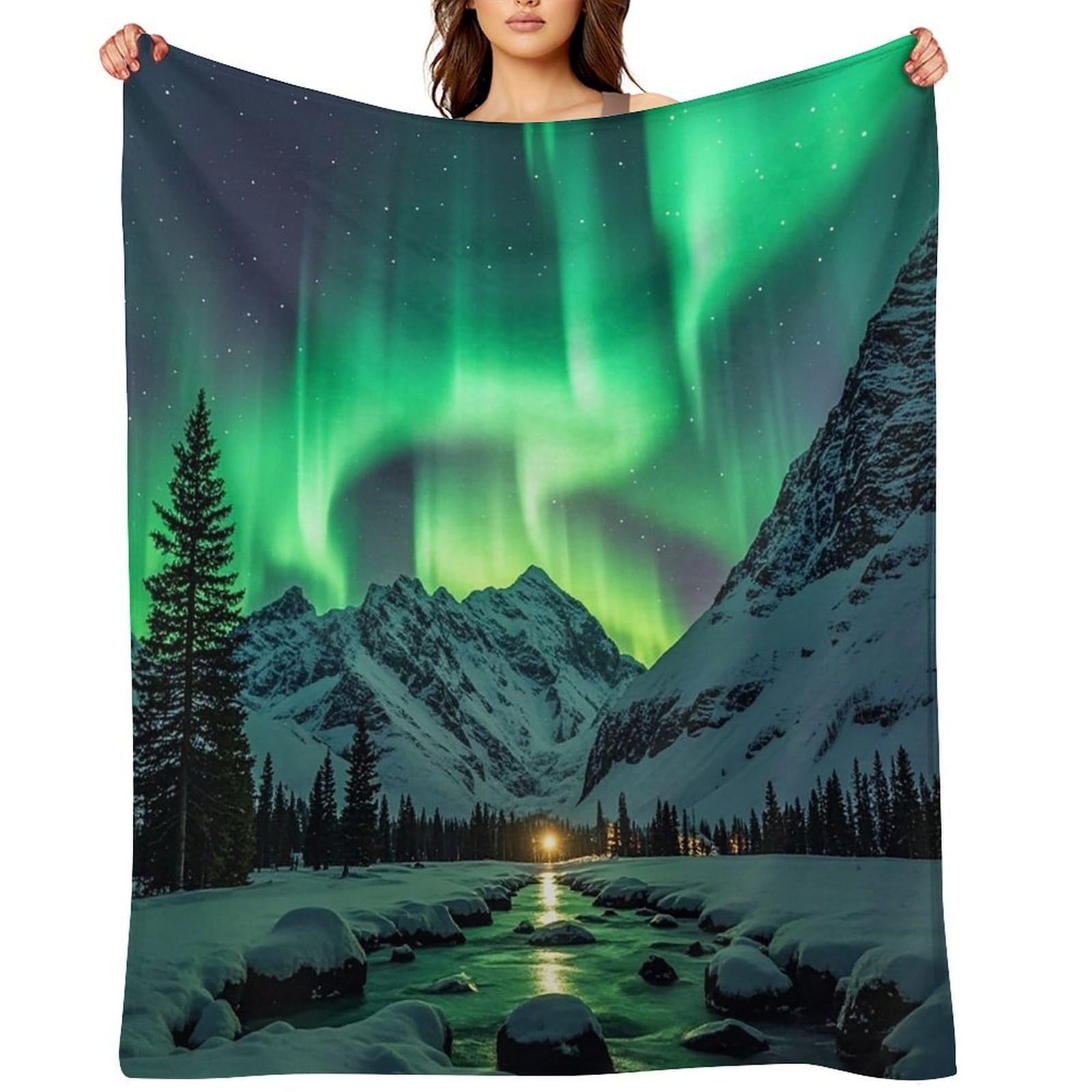 Flannel Fleece Throw Blanket - 30"x40" Super Soft Plush,Lightweight Wrinkle Resistant Cozy Northern Lights Blanket for Couch Sofa Bed Travel Camping and Gift