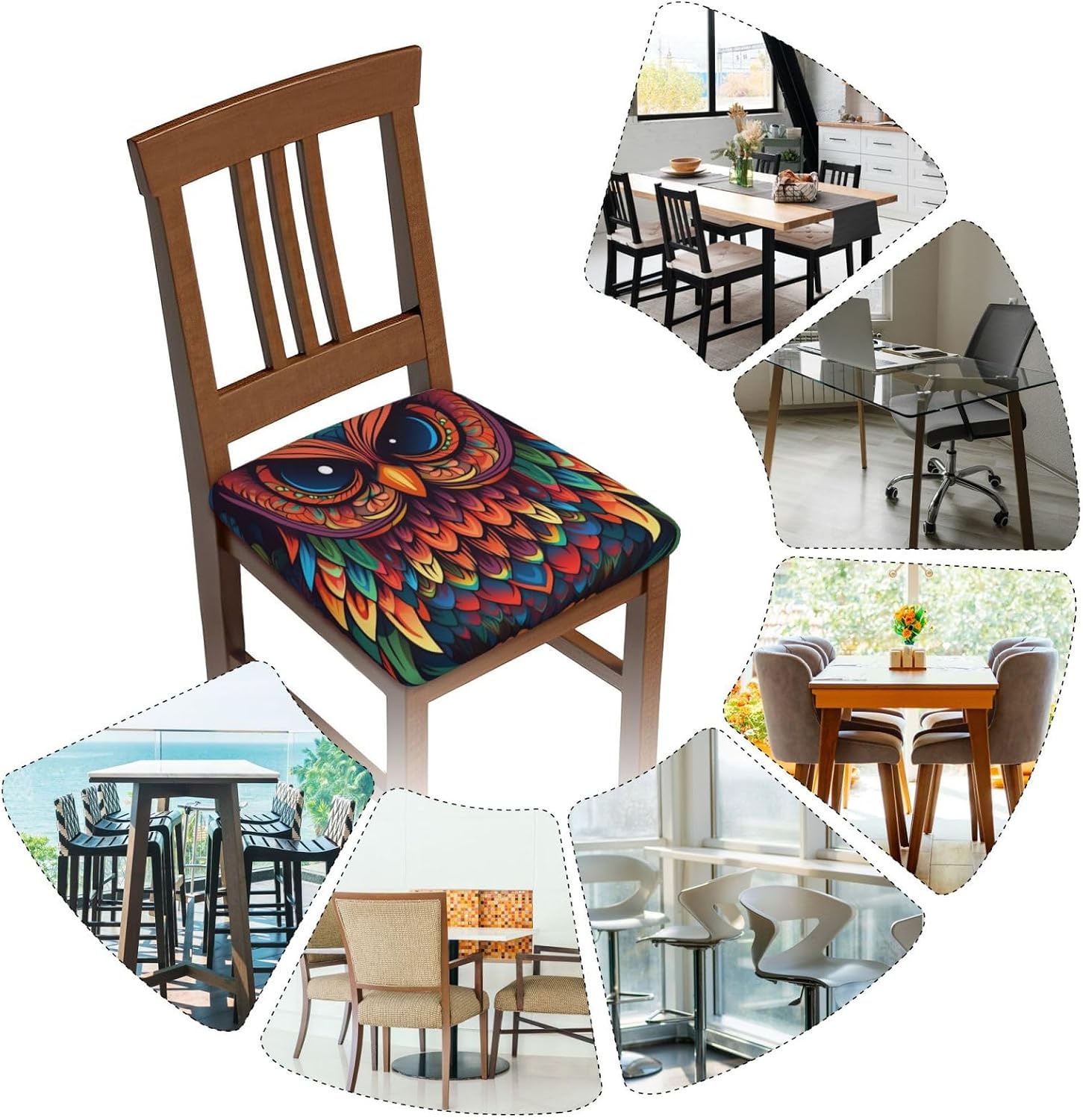 Chair Seat Covers set of Four Pieces Square Chair Covers Washable Seat Slipcovers Color owl pattern Cushion Cover Removable Cushion Slipcover for Dining Chairs Chair Protectors Cover for Home Kitchen