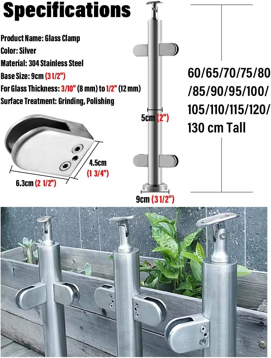 Indoor Outdoor Step Glass Balustrade Posts, Glass Railing Panels Clamp Post Support System for Villas Fence/Swimming Pool/Deck Platform/Balcony