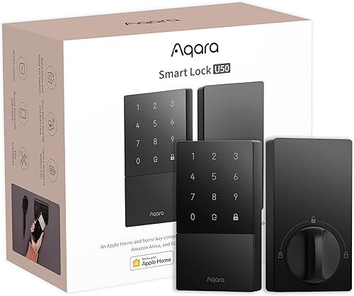 Aqara Cerradura inteligente U50, cerradura de puerta de entrada sin llave con llave Apple Home, bloqueo de cerrojo Bluetooth, control remoto de