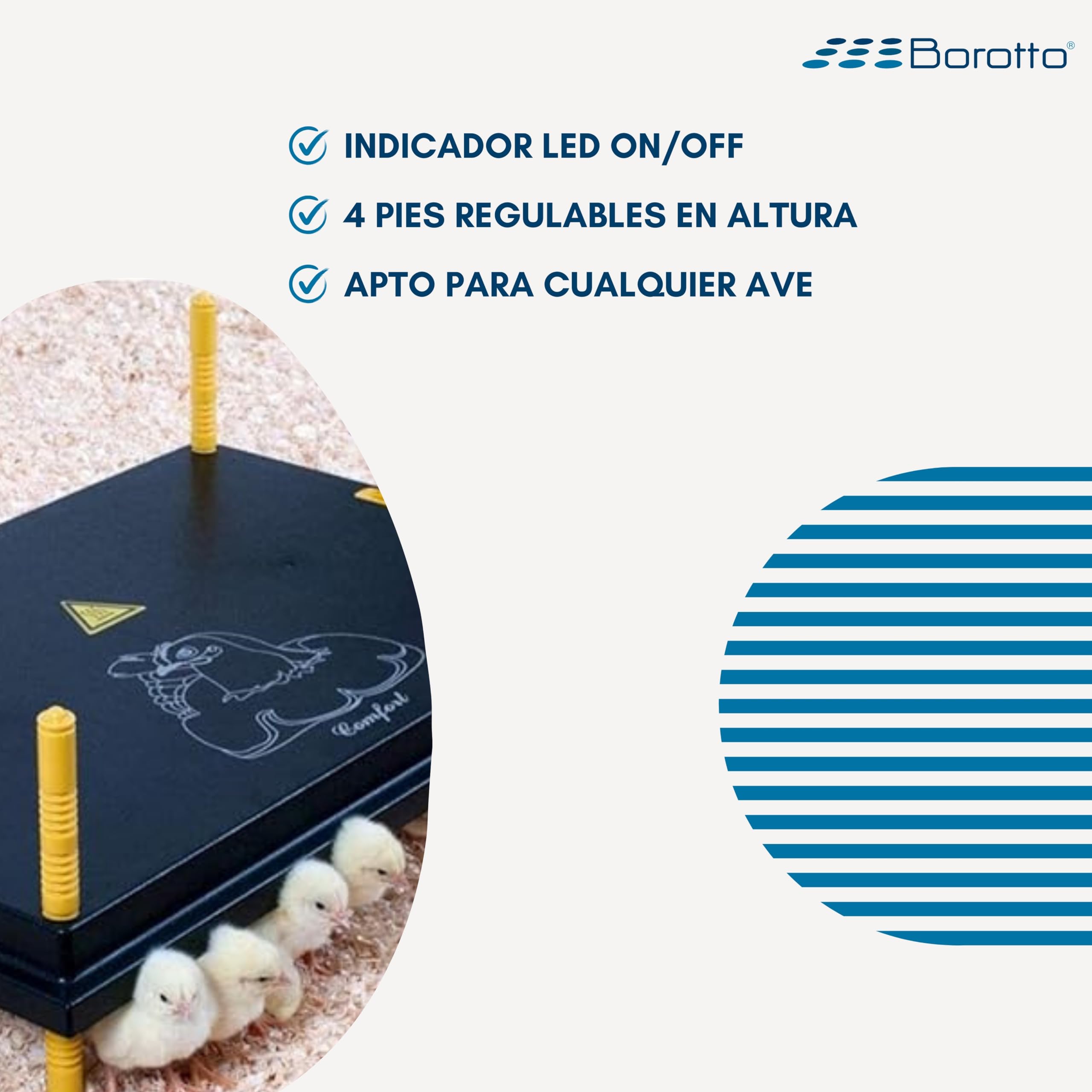 Borotto Criadora de Pollitos - Placa de Calor - Altura Ajustable - Bajo Consumo (50/55 Pulgadas)