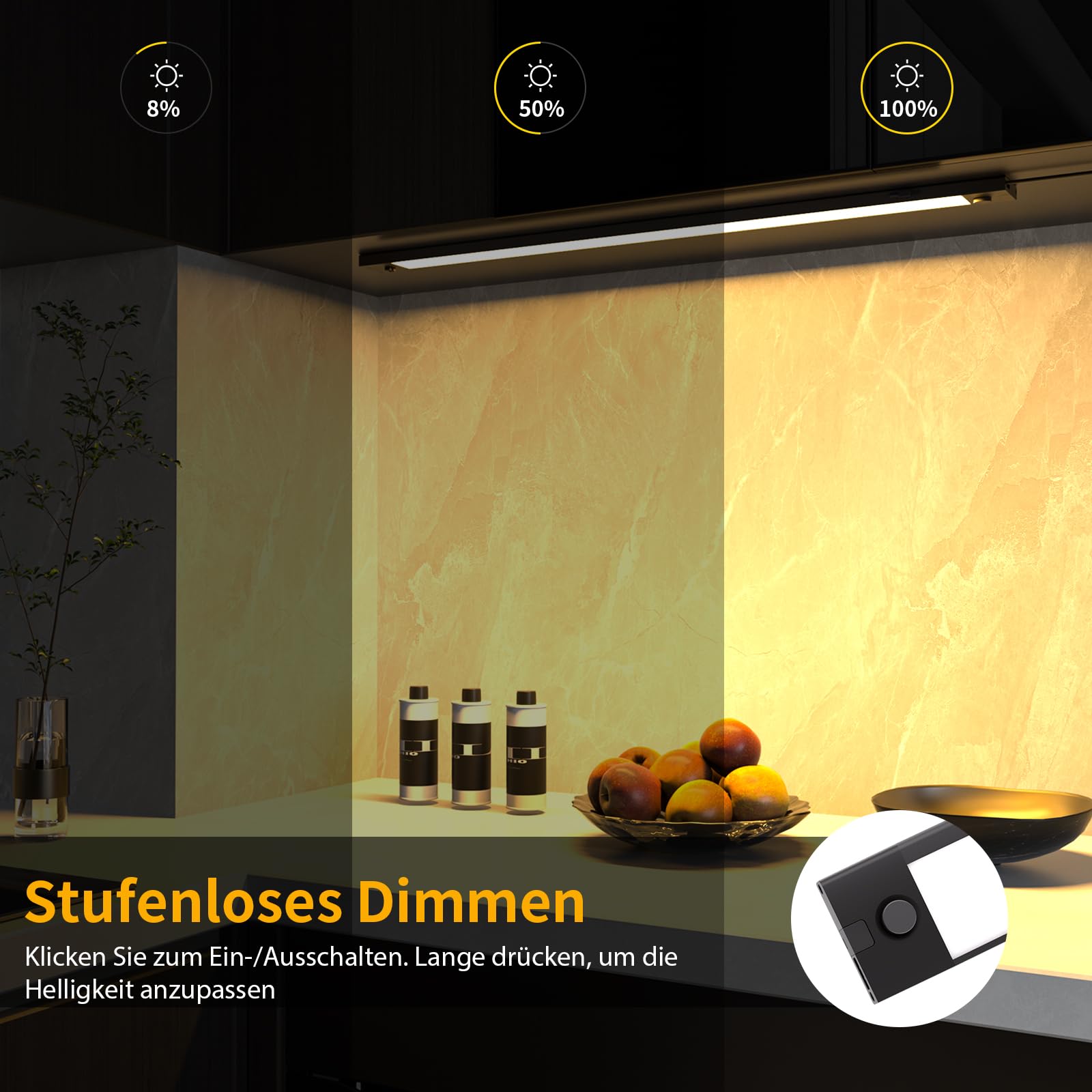 WOBANE 60cm Unterbauleuchte Küche LED, Aluminium, 5 Farben Dimmbar, 1200LM