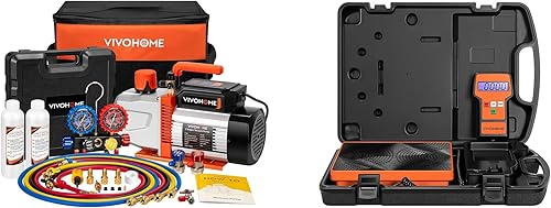 VIVOHOME Serie VG - Juego de bomba de vacío y medidor de CA, 1 bomba de vacío HP 9.6CFM de 2 etapas y kit de manómetro de colector de 4 vías, y