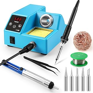 Soldering Station Kit, 65W Digital Display Soldering Iron Station with 5 Interchangeable Iron Tips, Solder Wire, Tweezers, Solder Sucker,Soldering Iron Tip Cleaner,Sleep Mode & Calibration Support