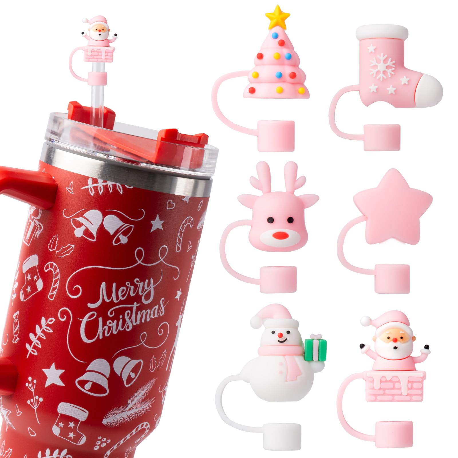 6PCS Straw Covers for Stanley Cup, Cute Straw Toppers for Stanley 30&40 Oz Tumbler with Handle, 10mm Dust-Proof Reusable Straw Toppers Stanley Cup Accessories for Kids Girls