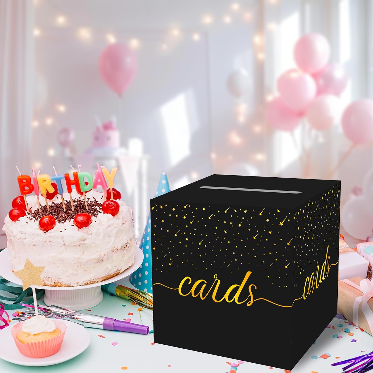 Gold Foil Black Card Box, Bride Gift Card Box, Birthday Party Gift Card Receiving Box, Used for Wedding Gifts, Baby or Bride Gifts, Graduation