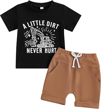 Toddler Baby Boy Clothes Summer Outfit Short Sleeve Tractor Letter Print T Shirt Shorts Set