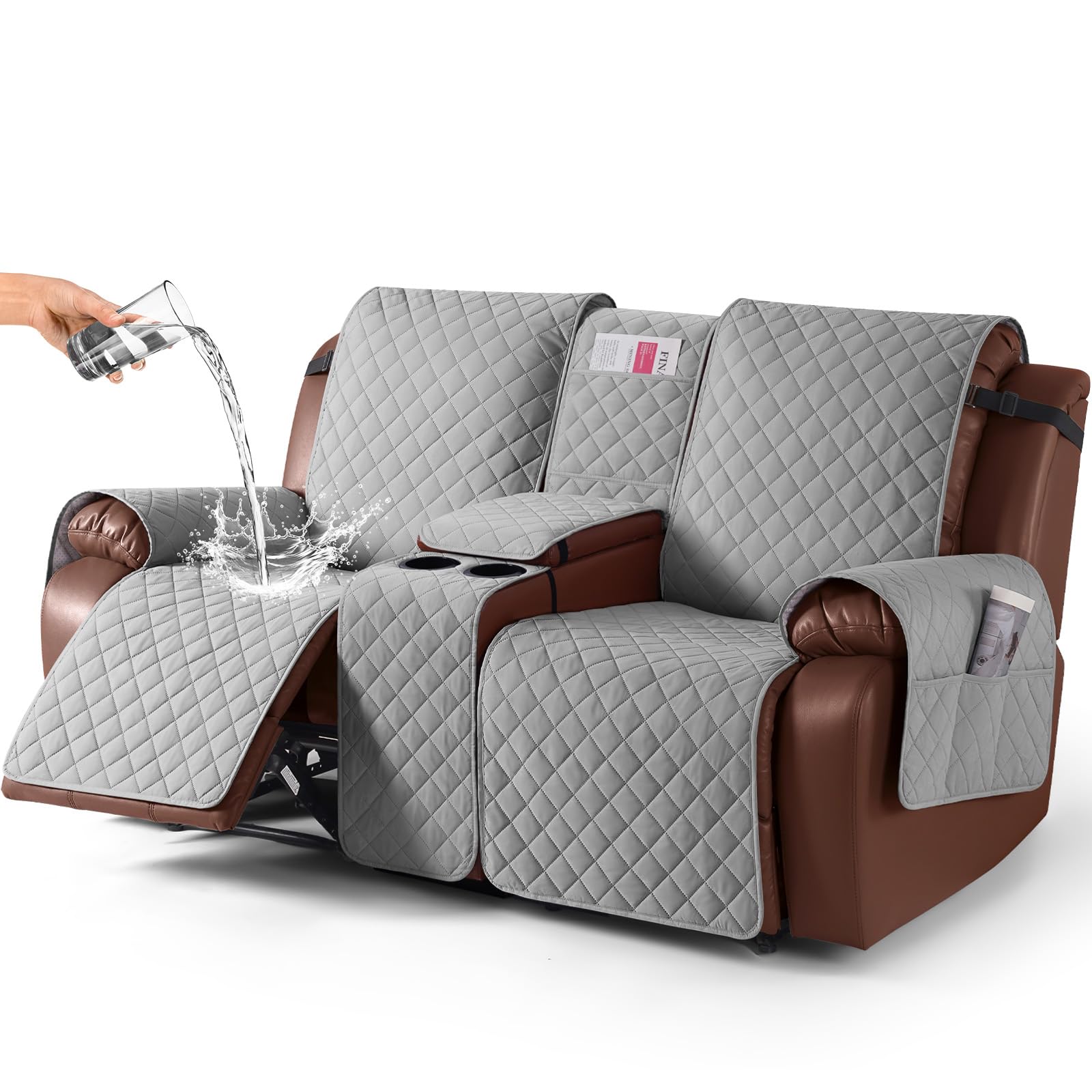 Photo 1 of KinCam Waterproof Loveseat Recliner Cover with Console - Light Gray