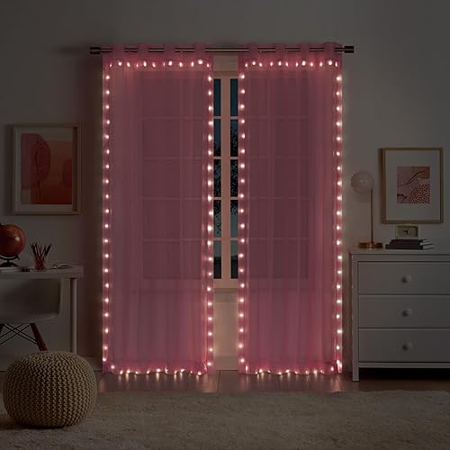 Eclipse Starlight - Cortinas transparentes con ojales sin gancho con luz LED, con control remoto, uso como cortinas de dormitorio, divisor de