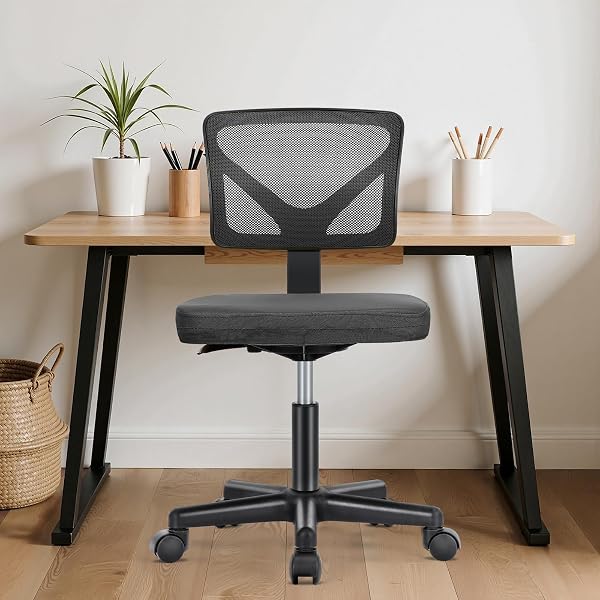 Sweetcrispy Office Computer Desk Chair, Ergonomic Low-Back Mesh Rolling Work Swivel Chairs with Wheels, Armless Comforta