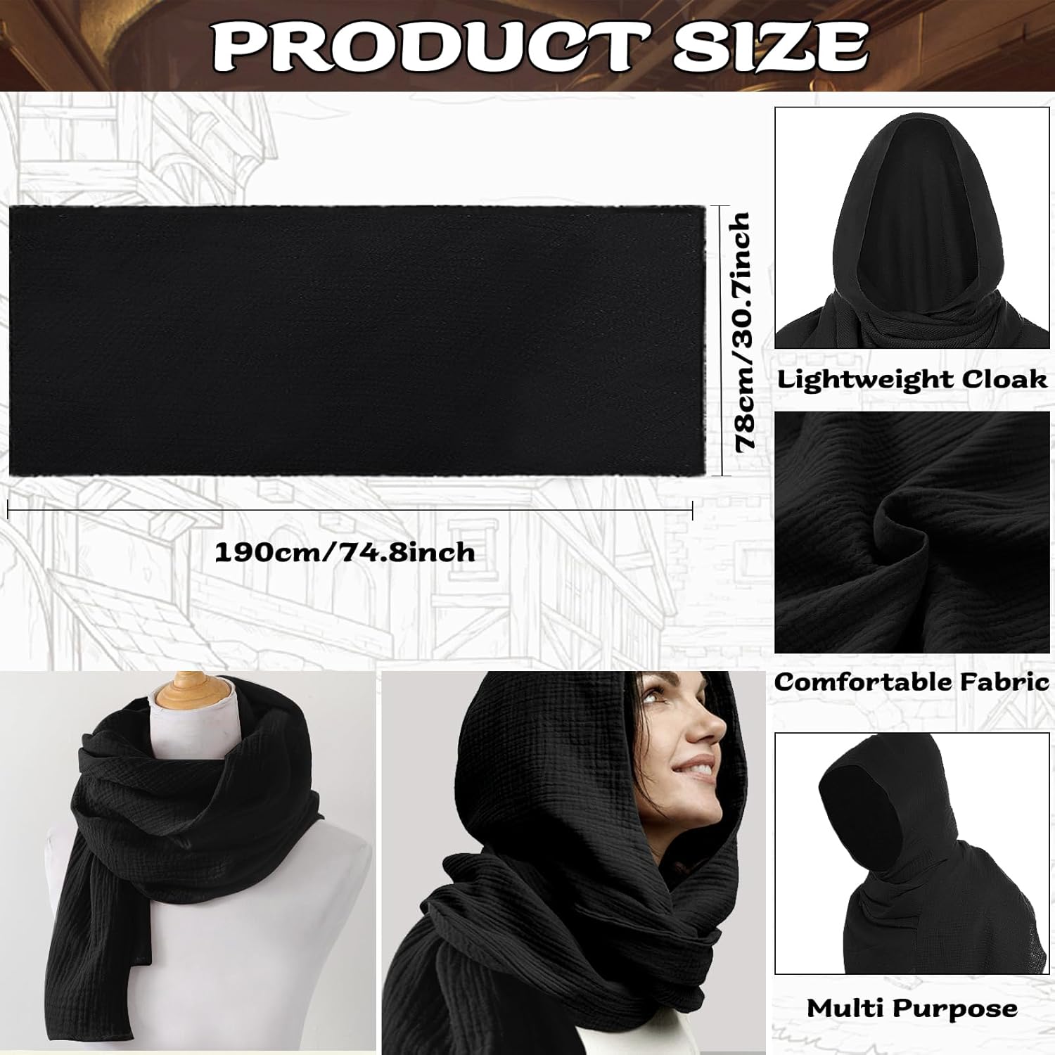 9Pcs Medieval Knight Leather Belt Shawl Men Renaissance Set Shoulder Cape Scarf Buckle Bracers Retro Sword Gloves - Image 2