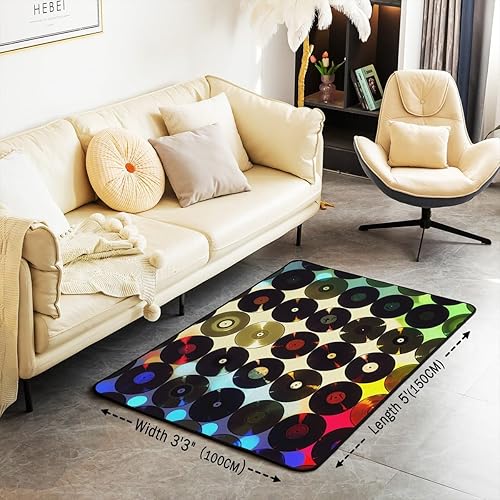 Miniatura 2 de jejeloiu CD Musical Disc Print Rugs for Living Room Bedroom for Kids Boys Girls Area Rug 5x7 Music Gift Decorative Carpet Retro 60s 70s 80s Accent