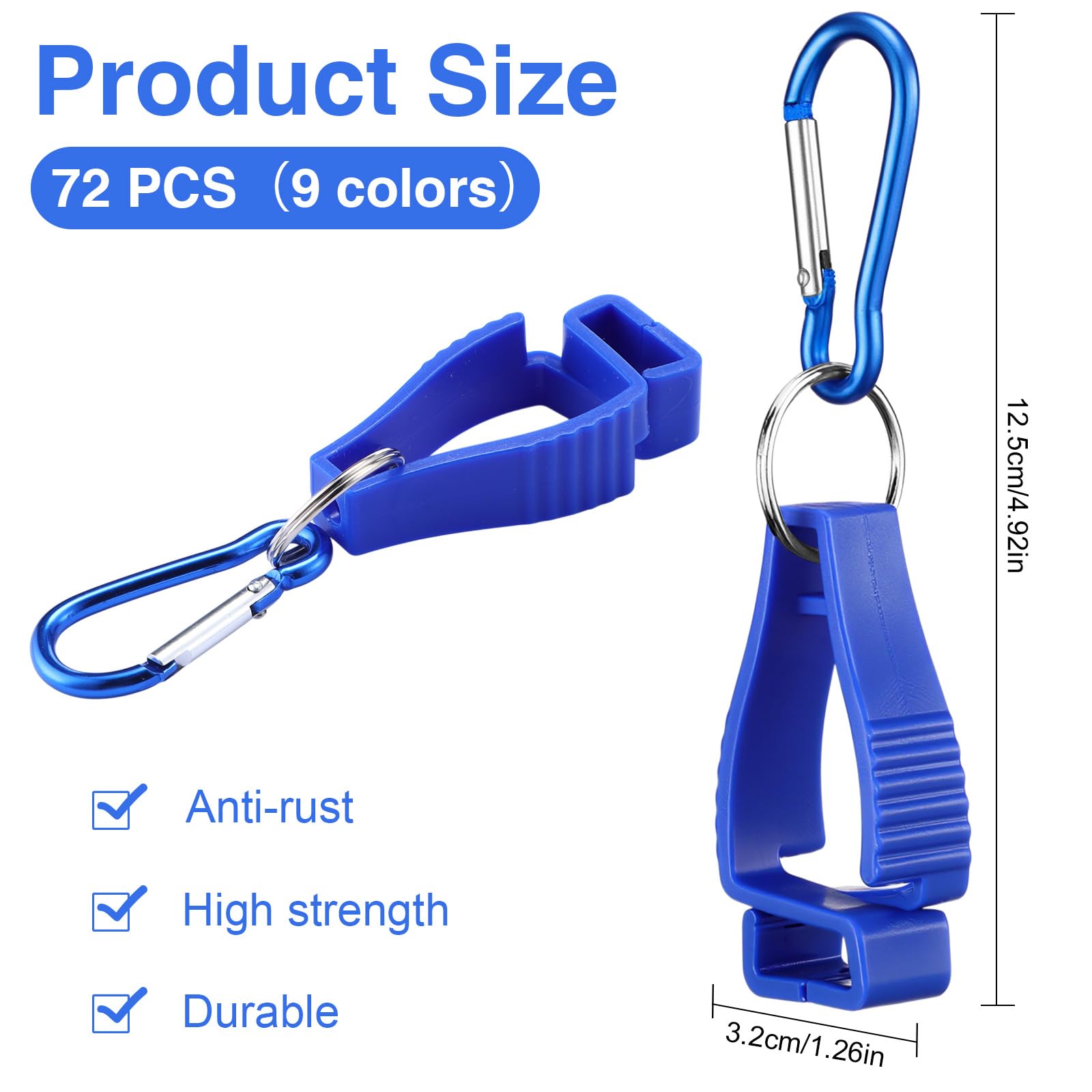 Leinuosen 72 clips multicolor para guantes a granel para el trabajo, clips grandes para guantes de seguridad, guantes de seguridad, cinturones de herramientas de construcción, cinturones y sombreros