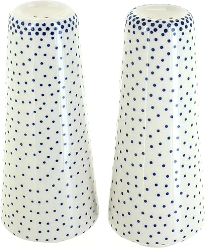 Salero y pimentero con puntos pequeños de cerámica polaca de rosas azules