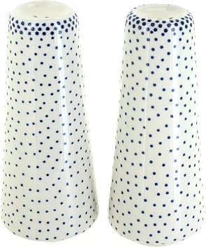 Blue Rose Polish Pottery - Blue Dots Salt & Pepper Shakers - 6"""" Tall - Hand-Painted Ceramic Seasoning Set for Table & Kitchen