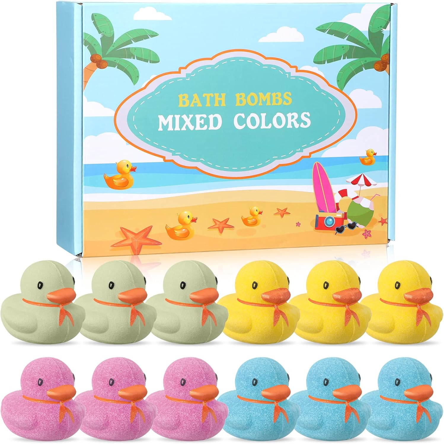 Loopeer 12 Pcs Valentine Gift Bath Bombs for Kids Duck Bath Bomb Gift Set Kids Safe