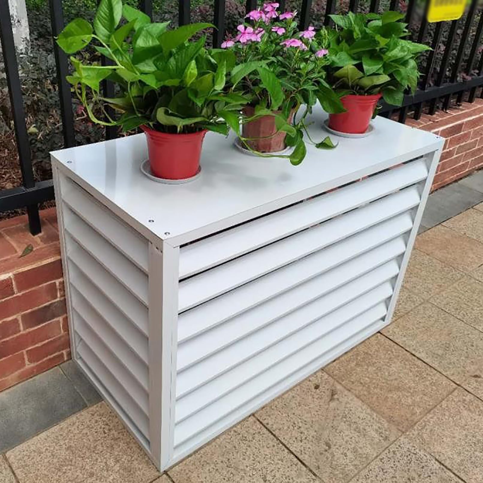 Osłona klimatyzatora, siatka ochronna do pomp ciepła, aluminiowy stojak na rośliny, dekoracyjna obudowa klimatyzatora (biała, 100 x 50 x 70 cm)