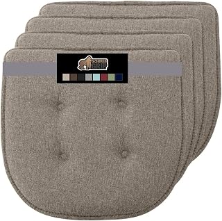 Gorilla Grip Slip-Resistant Memory Foam Chair Cushions, No Ties, Tufted Seat Pads for Dining Kitchen Office Chairs, Set of 4, 16x17 Beige