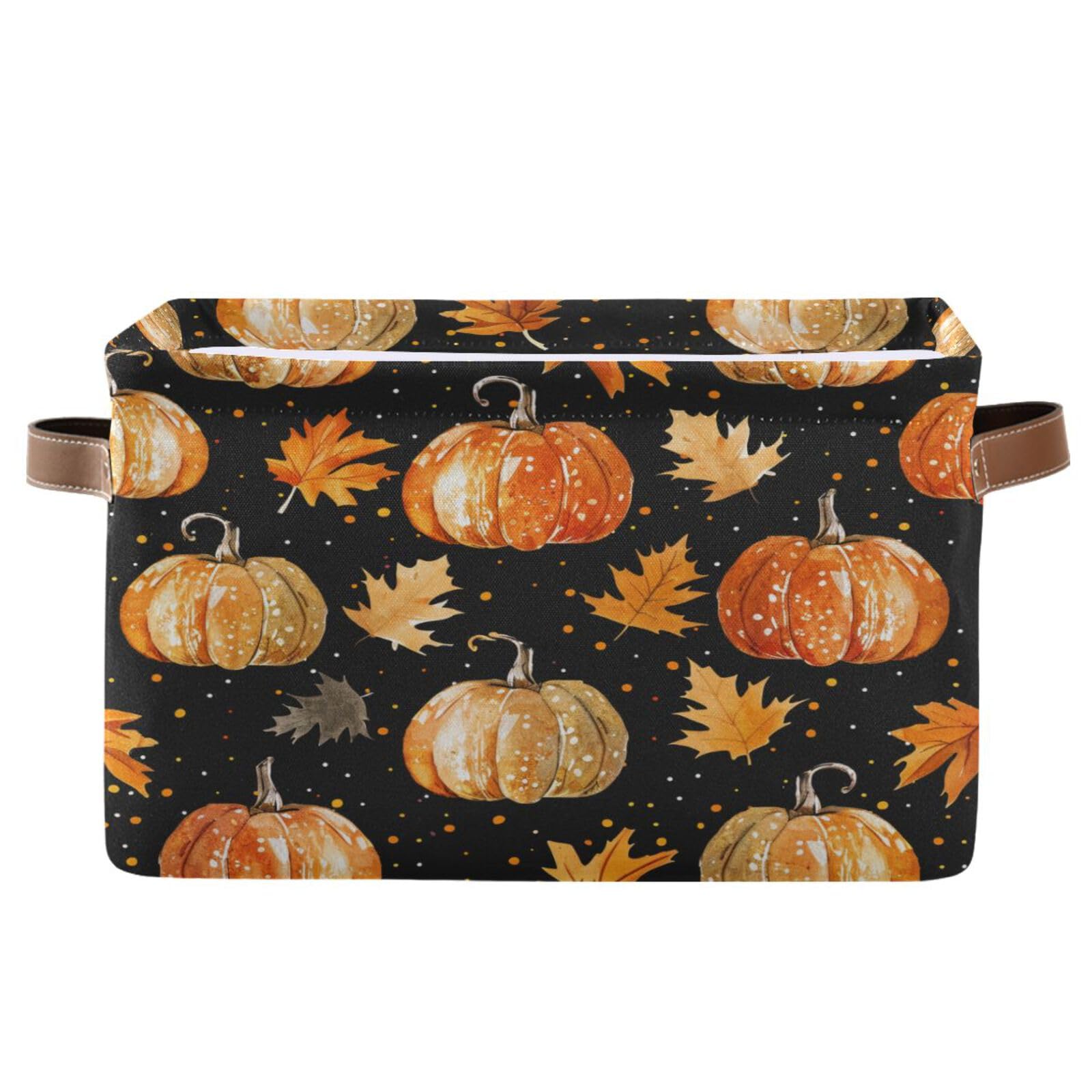 Set Of Foldable Fall-Themed Storage Bins With Handles - Pumpkin Pattern, 14x11x10.2 Inches, Collapsible Basket