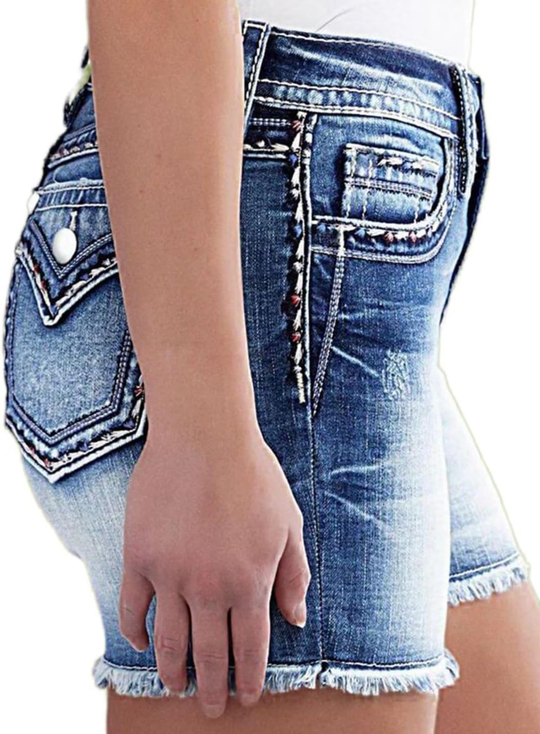 Flamingals Women's Ripped Stretchy Jean Shorts Mid Rise Skinny Denim Shorts Distressed Frayed Raw Hem Casual Summer Shorts